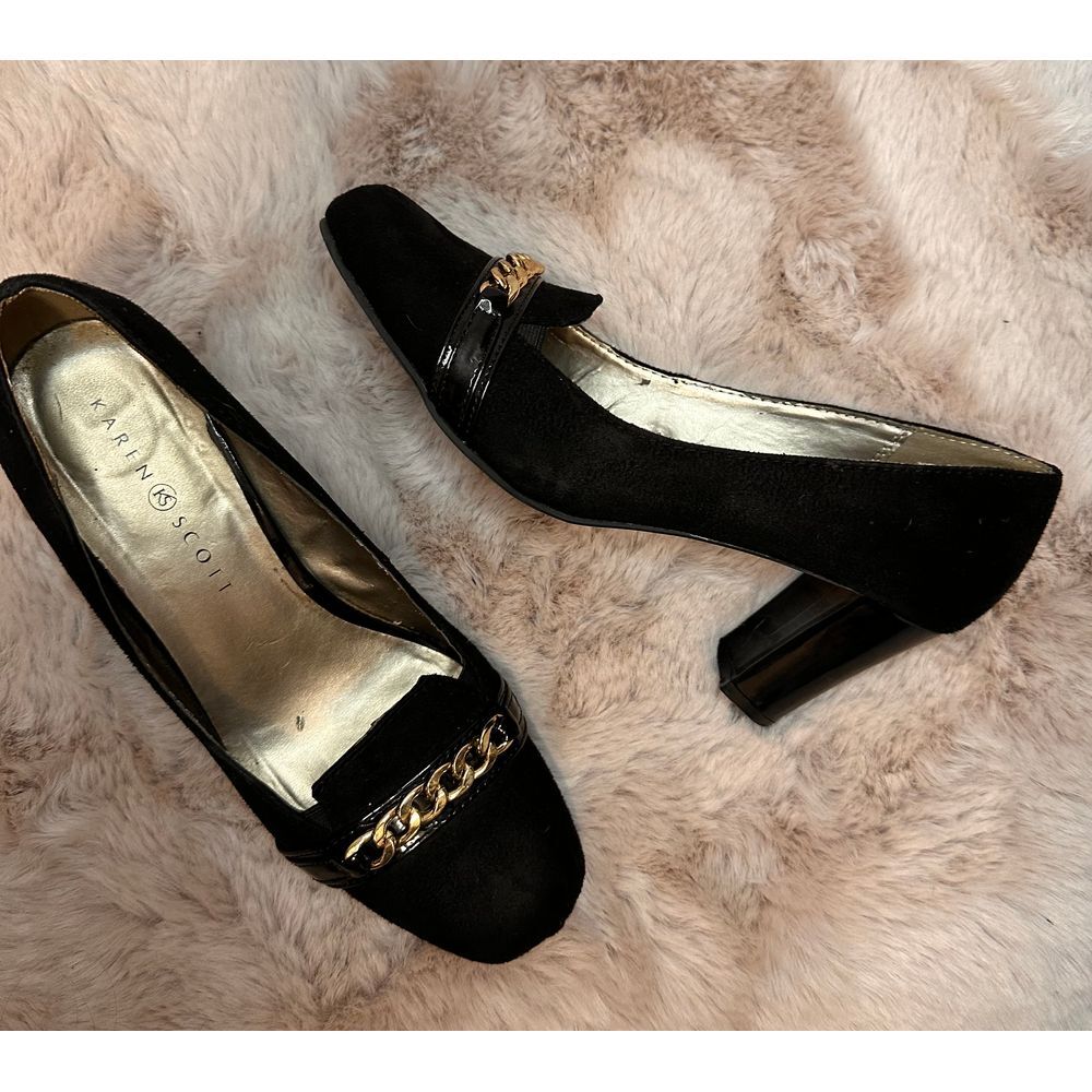 Karen Scott Womens Shoe Penni High Heel Slip On Loafer Pump Black Faux Suede 8.5